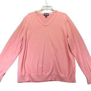 Lands' End Men 100% Supima Cotton V Neck, Pullover Sweater, Coral Size XL